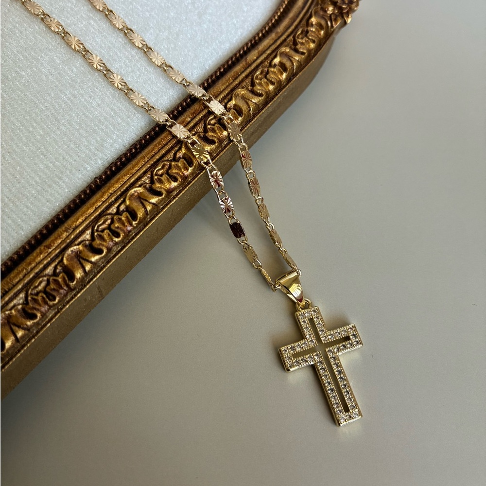18k gold filled Cross Pendant Necklace with Pavé Stones - Women Jewelry